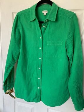 J. Crew Bright Green Long-Sleeve Button-Down Shirt 100% Cotton Size S